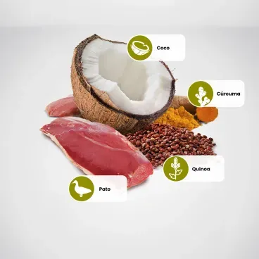 Principais ingredientes da Racao N-D Quinoa Caes Adultos Skin - Coat Pato 5